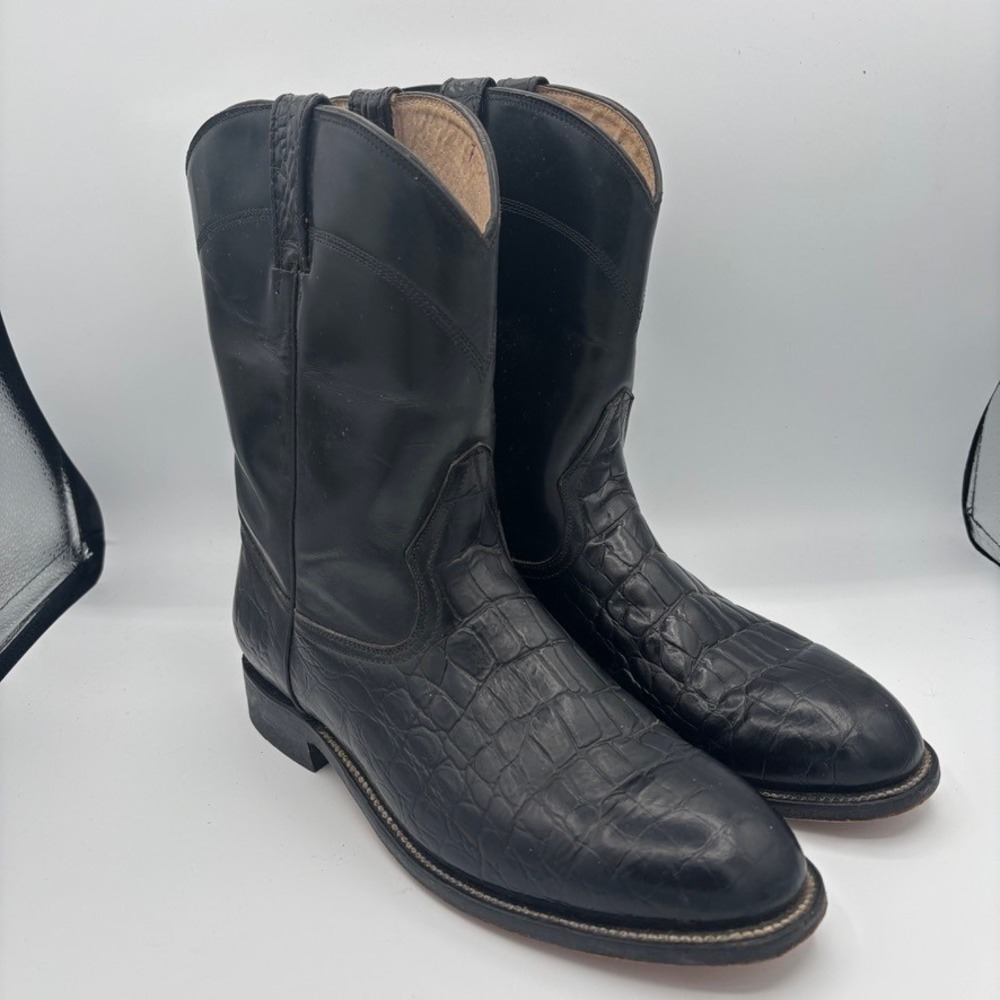 El Potro Cowboy Boots Mens Sz 12 Black Caiman Belly Leather Western Roper